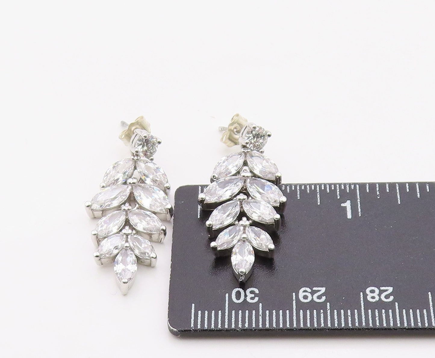 925 Sterling Silver Vintage Earrings Marquise & Round Cut CZ Leaf Drop EG14380