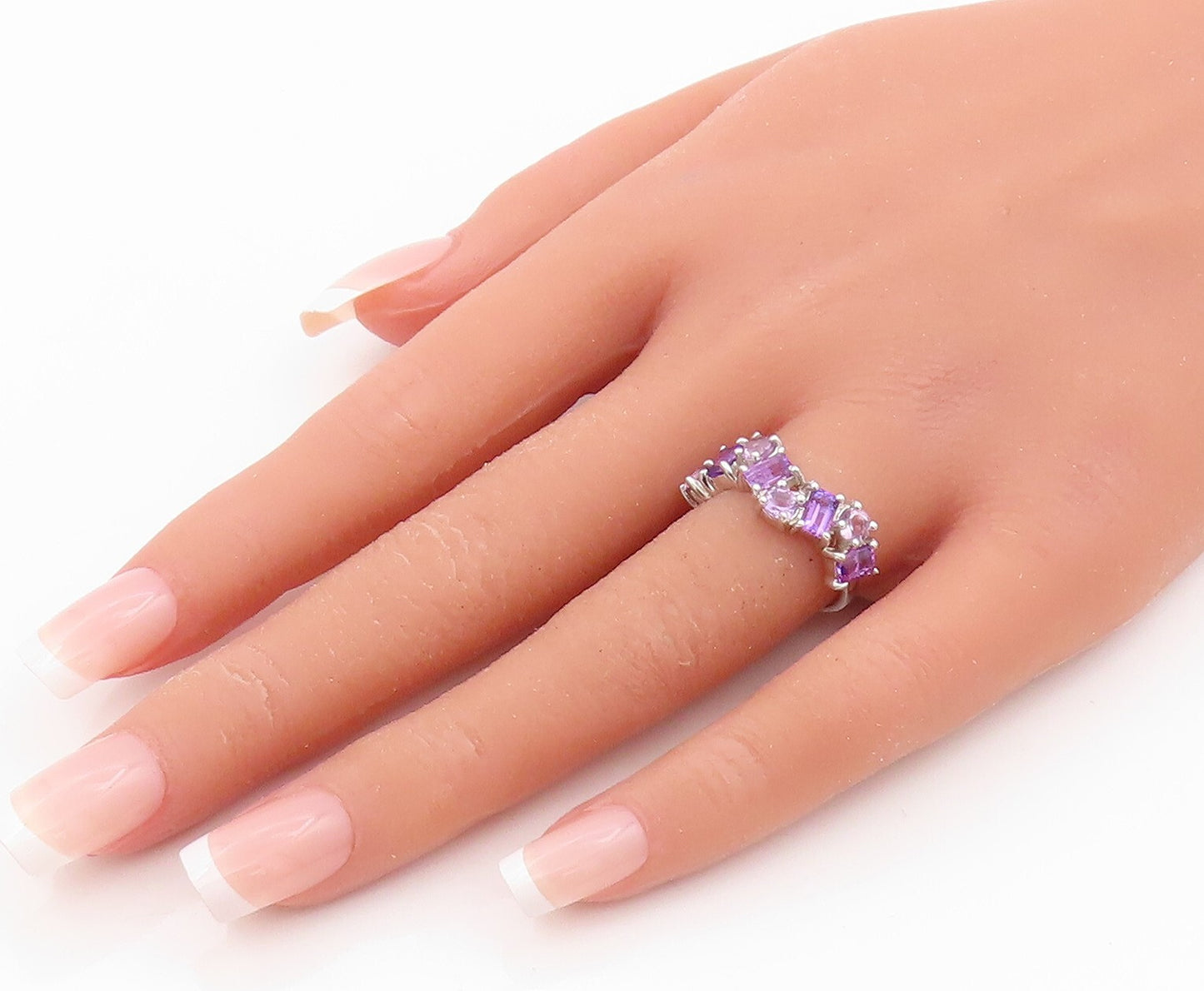 925 Sterling Silver Vintage Ring Brutalist Cut Multi Shade Amethyst Sz 7 RG31775
