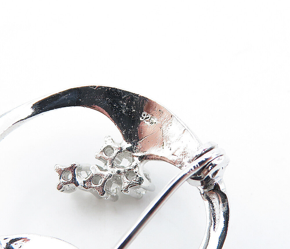 925 Sterling Silver Vintage Cubic Zirconia Linked Design Brooch Pin BP1158