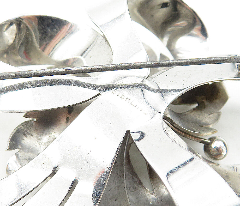 925 Sterling Silver Vintage Polished Floral Tied Ribbon Brooch Pin BP1447