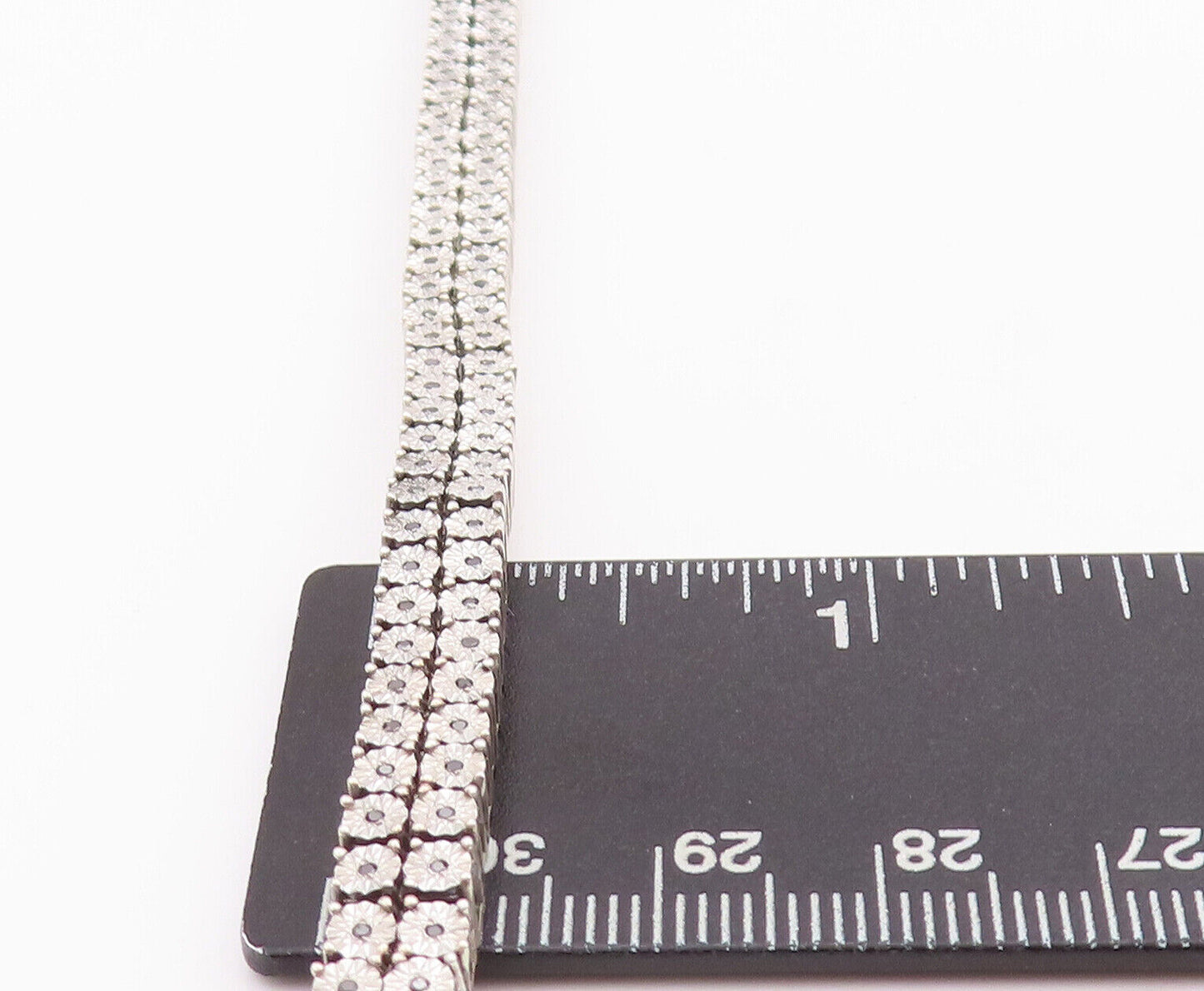 925 Sterling Silver Vintage Bracelet Floral Etched Band Black Diamonds BT10630