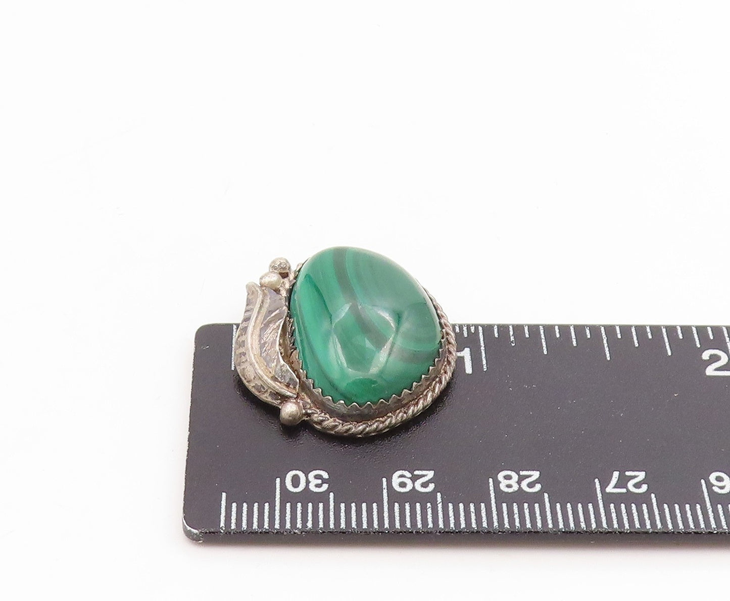 925 Sterling Silver Vintage Pendant NAVAJO Malachite Floral Leaf Charm PT25905