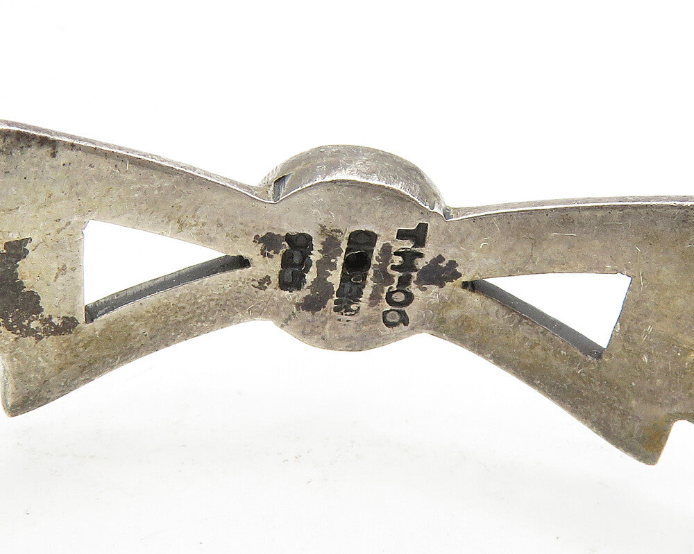 MEXICO 925 Sterling Silver Vintage Dark Tone Bow Motif Chain Bracelet BT7611