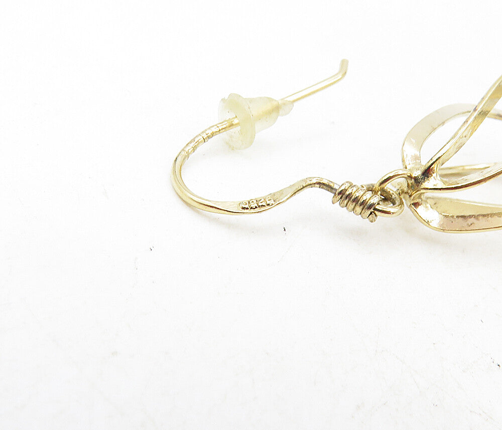 925 Sterling Silver Shiny Gold Plated Cage Design Dangle Earrings EG4664