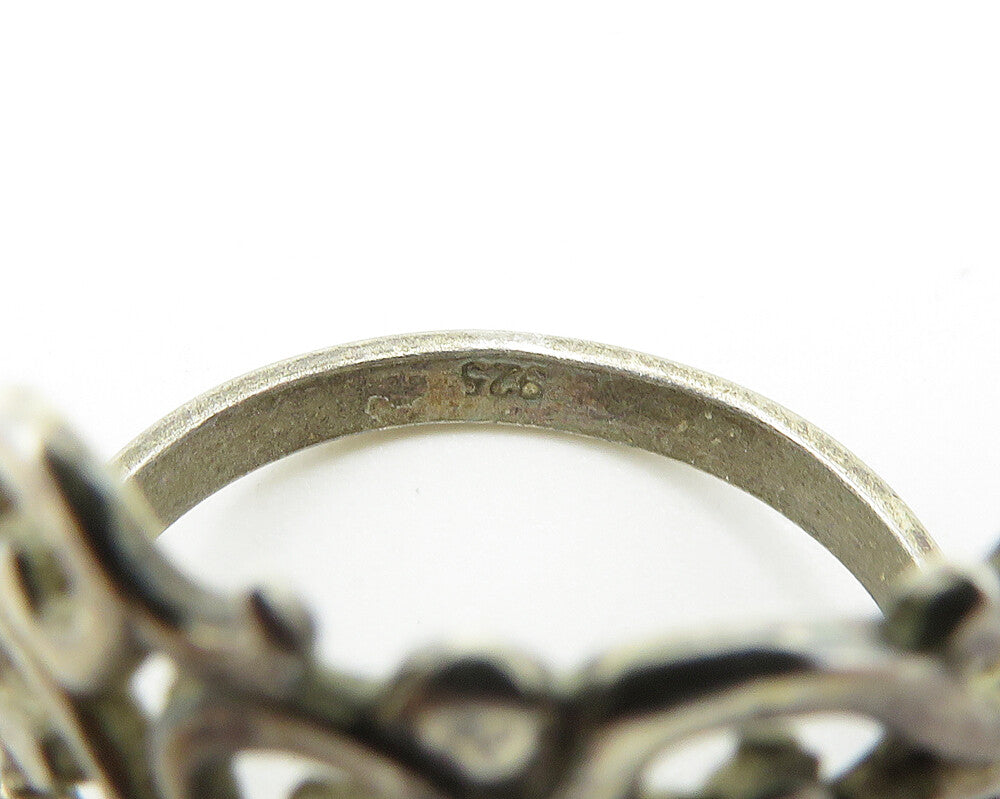 925 Sterling Silver Vintage Dark Tone Open Swirl Band Ring Sz 8 RG18639