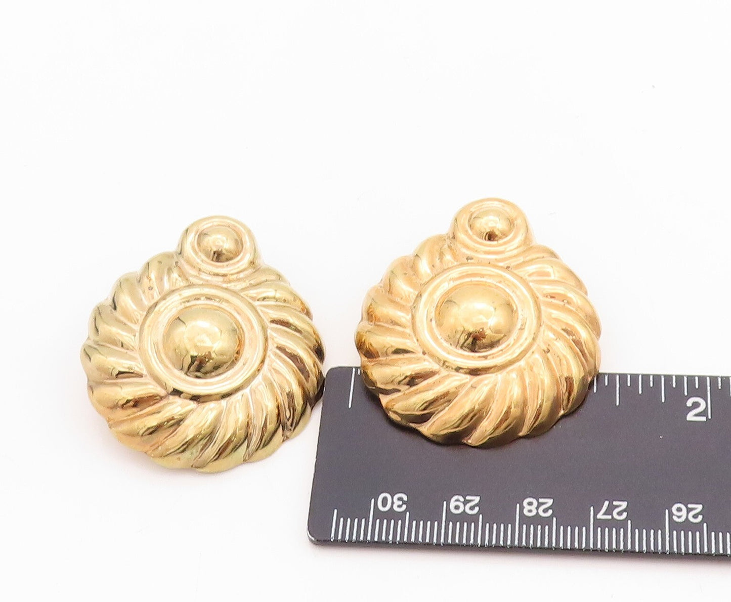 925 Sterling Silver Vintage Earrings Gold Plated Puffed Sun Carved EG13224