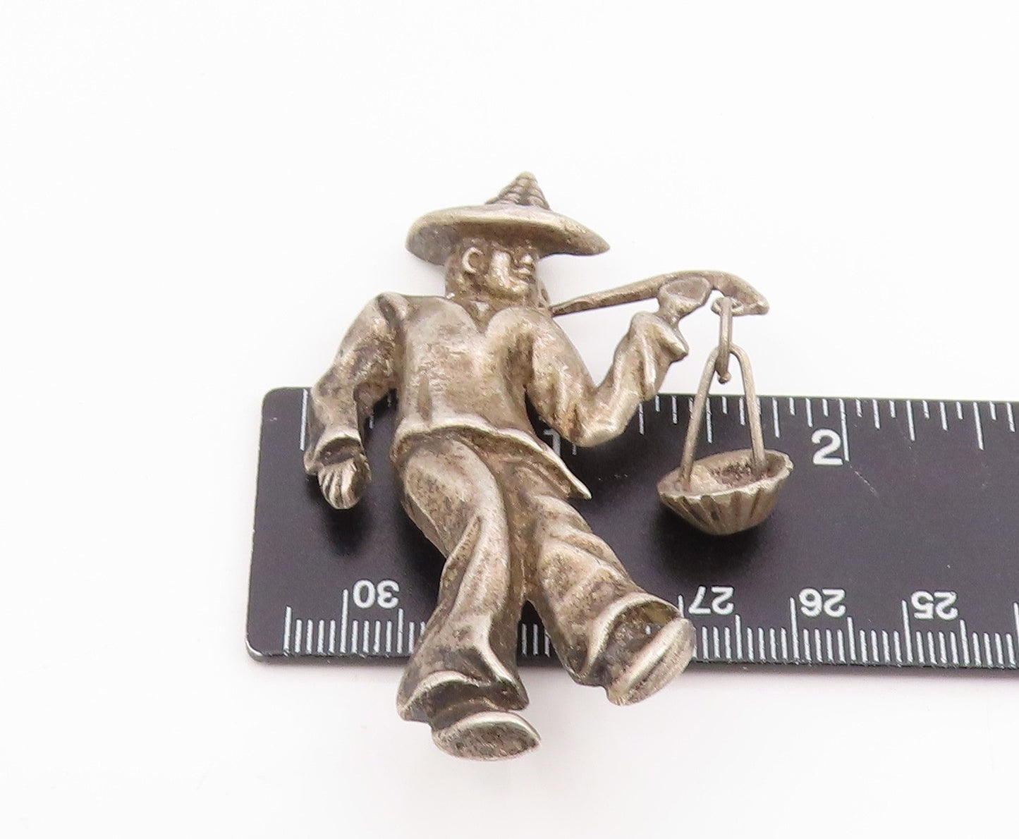 925 Sterling Silver Vintage Brooch Pin MEXICO Man With Carrying Stick BP12402