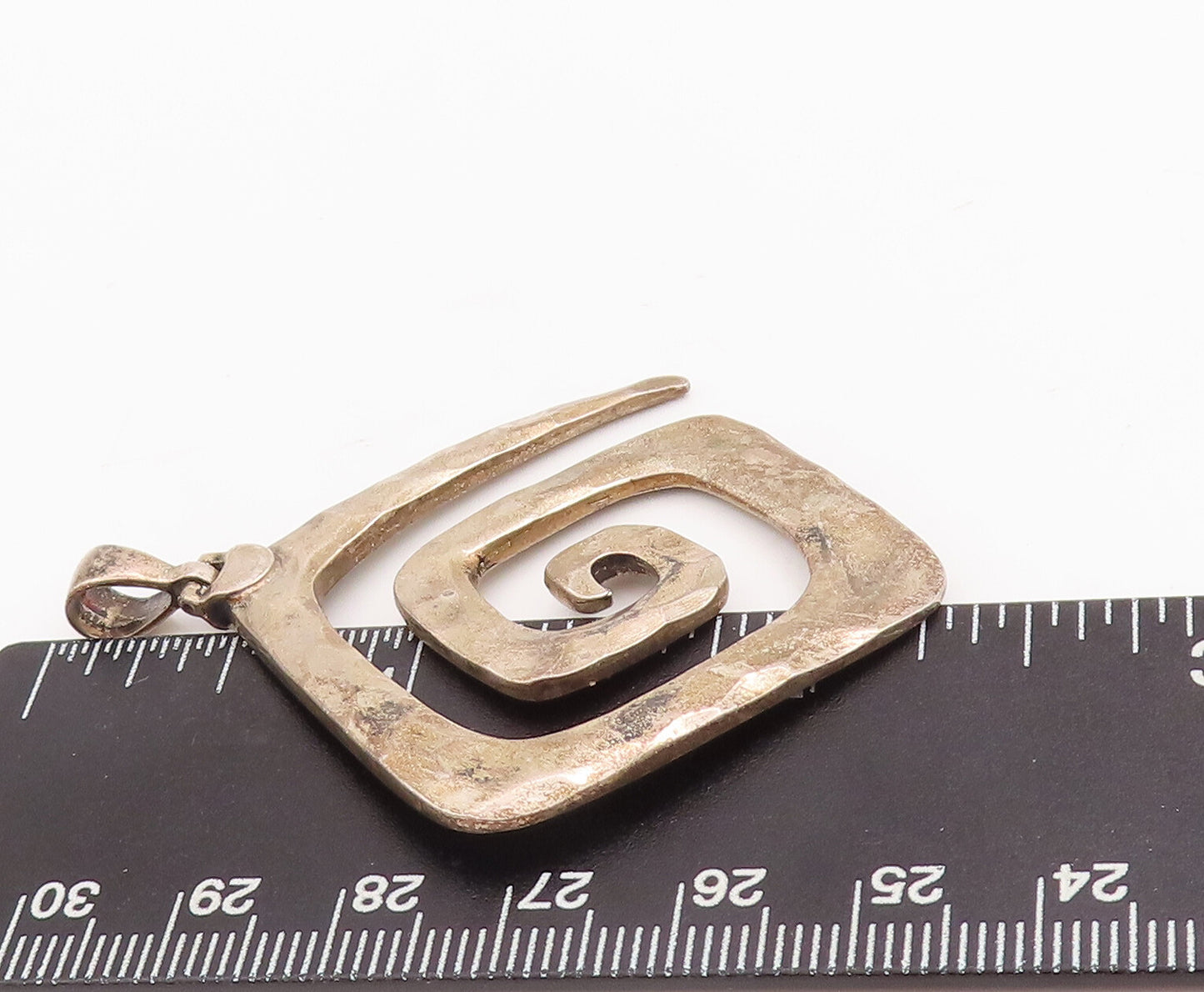 925 Sterling Silver Vintage Pendant Solid Square Cutout Coiled Spiral PT22883