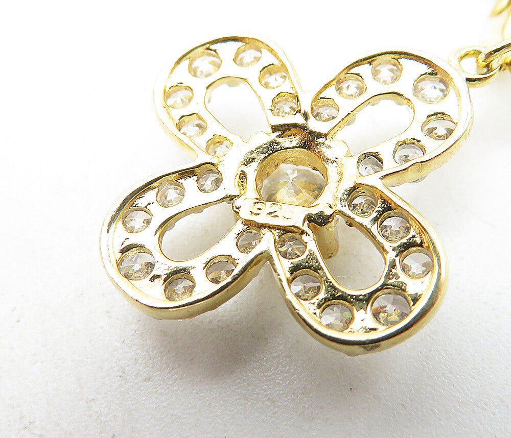 925 Sterling Silver Cubic Zirconia Gold Plated Floral Charm Bracelet BT3700