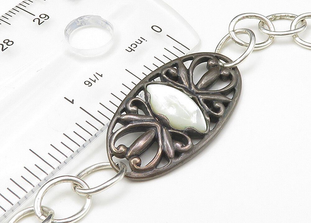 CAROLYN POLLACK 925 Silver Vintage Mother Of Pearl Chain Necklace NE3576