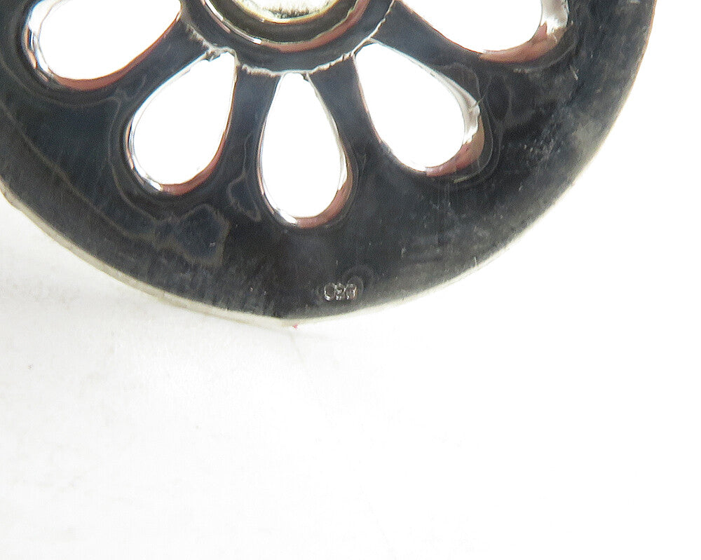 925 Sterling Silver Shiny Topaz Centered Flower Motif Drop Pendant PT9680