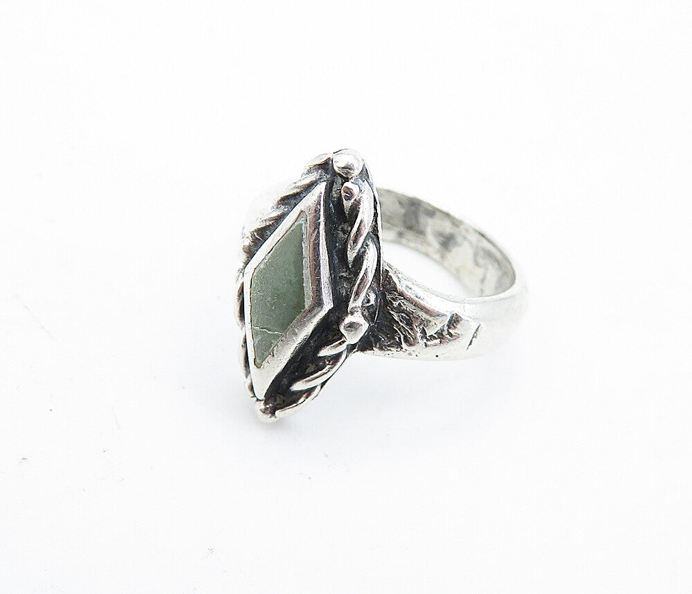 SOUTHWESTERN 925 Silver Vintage Inlaid Jasper Twist Band Ring Sz 5 RG5437