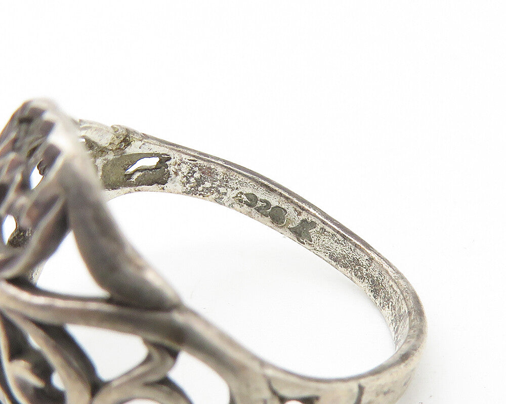 925 Sterling Silver Vintage Dark Tone Baroque Swirl Band Ring Sz 6.5 RG10720