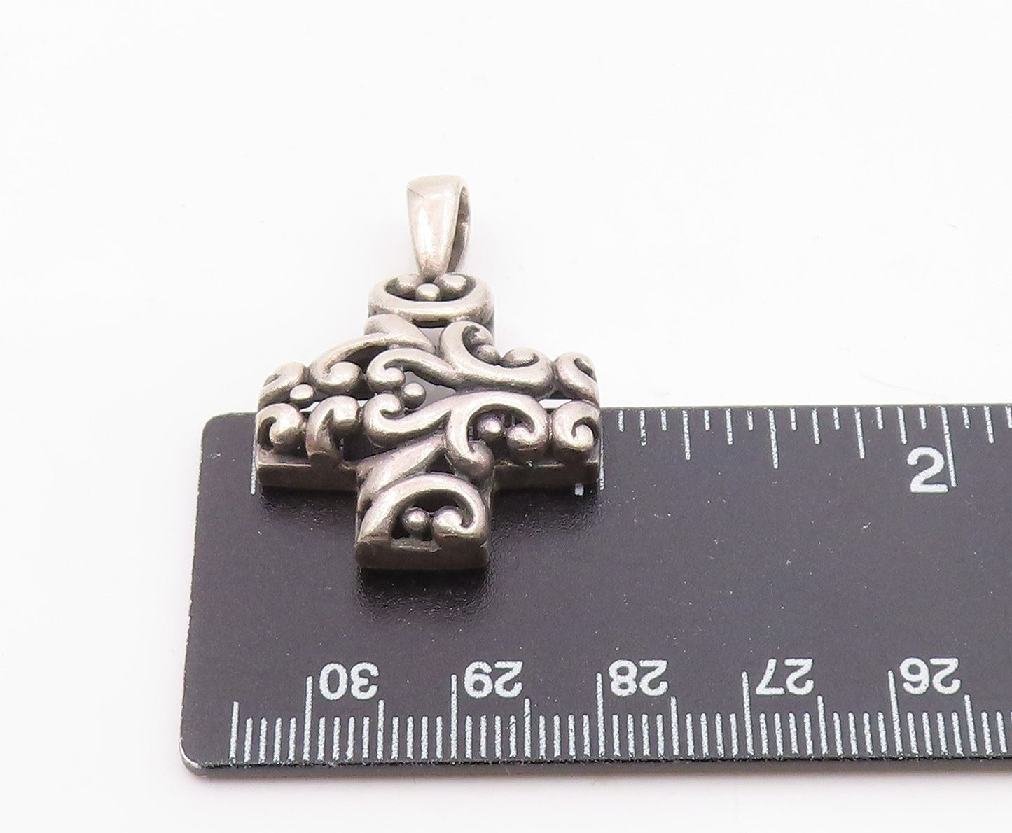 925 Sterling Silver Vintage Shiny Heart Swirl Pattern Cross Pendant PT19290