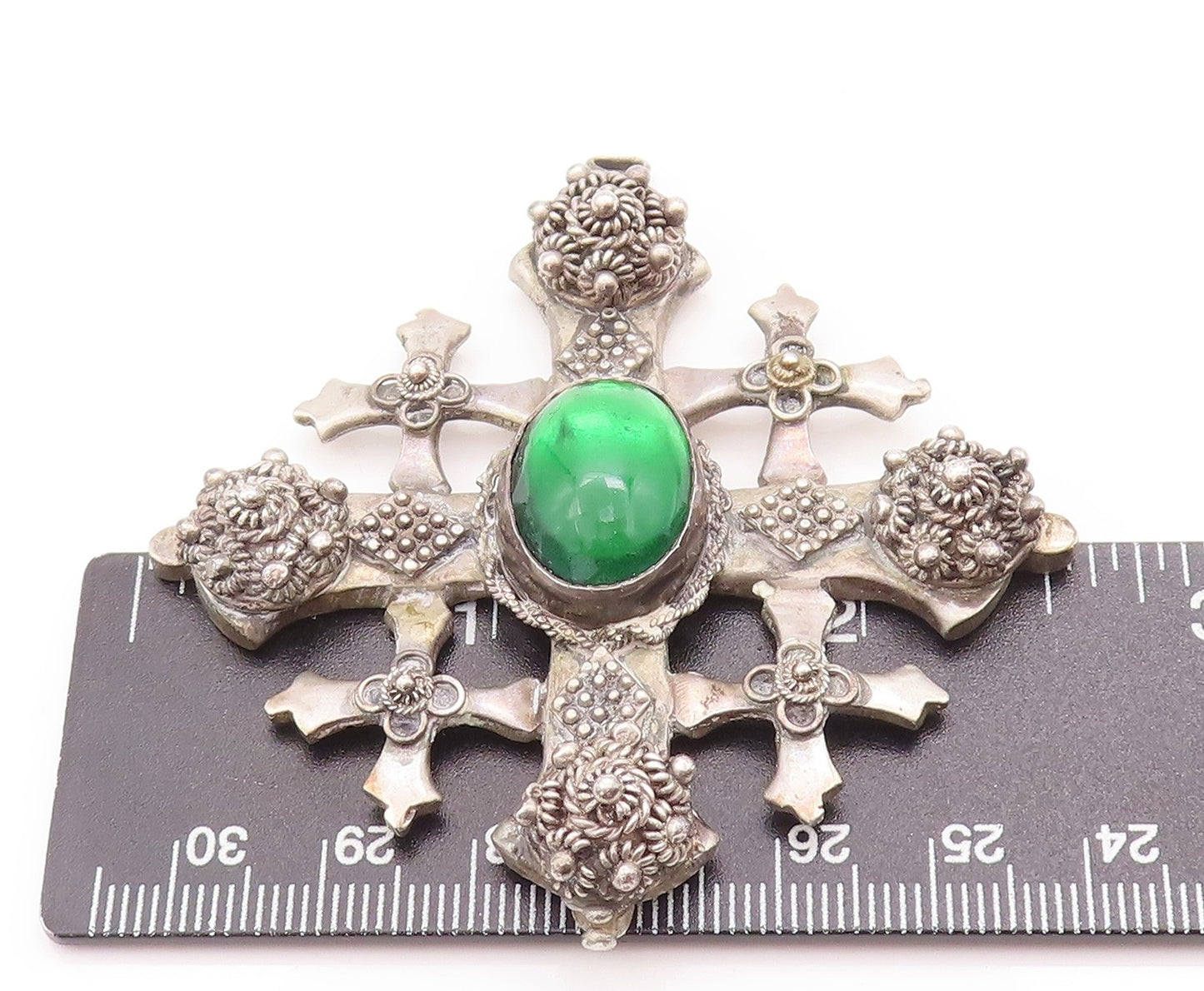 925 Sterling Silver Vintage Pendant JERUSALEM Antique Floral Checks Net PT22958