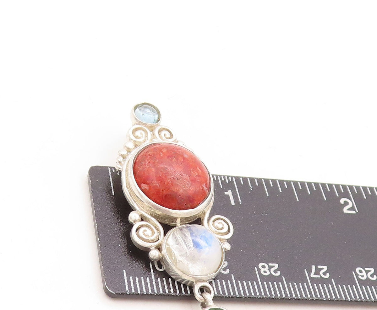 925 Sterling Silver Vintage Pendant Moonstone Turquoise Gemstone CZ PT23848