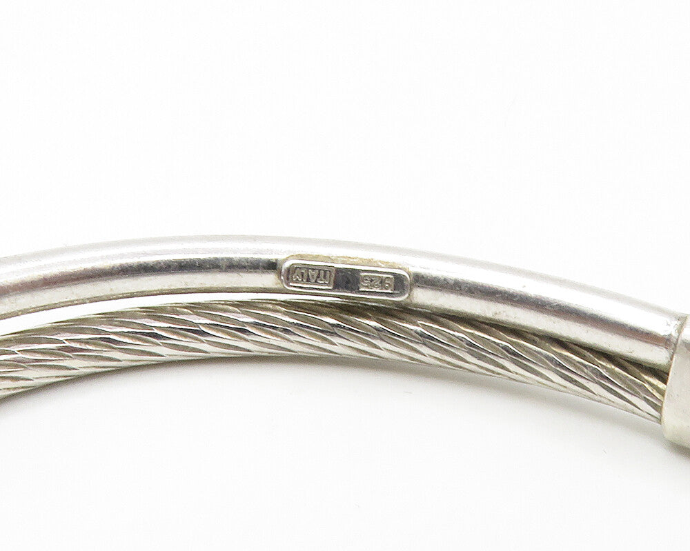 925 Sterling Silver Shiny Topaz Dome Ends Twist Split Cuff Bracelet BT6714