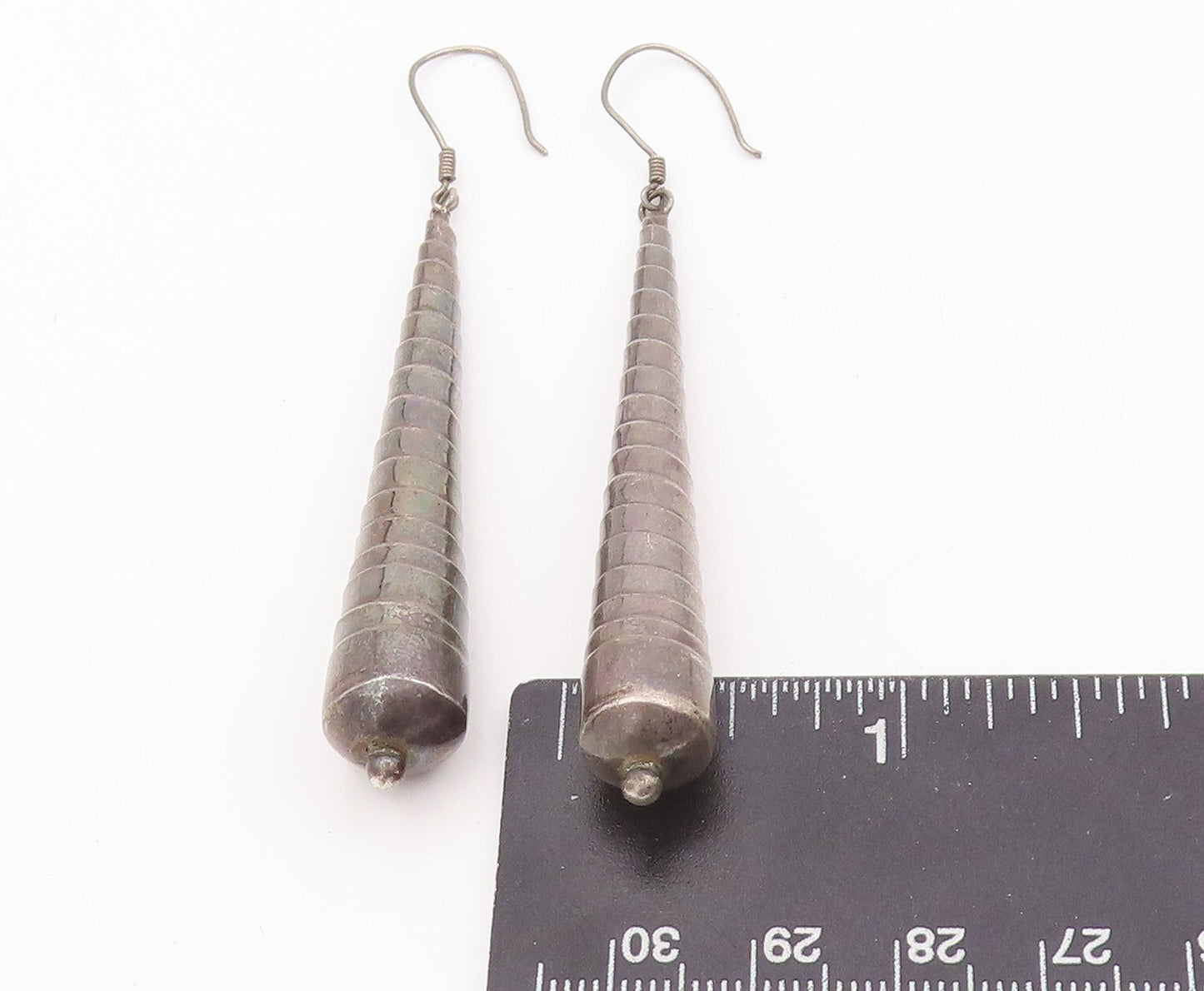 925 Sterling Silver Vintage Earrings Dark Tone Spiral Carved Drop Stick EG13365