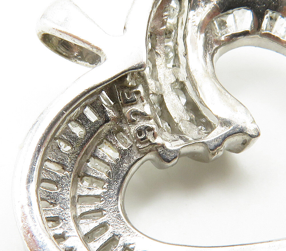 925 Sterling Silver Shiny Genuine Diamonds Open Love Heart Pendant PT12021