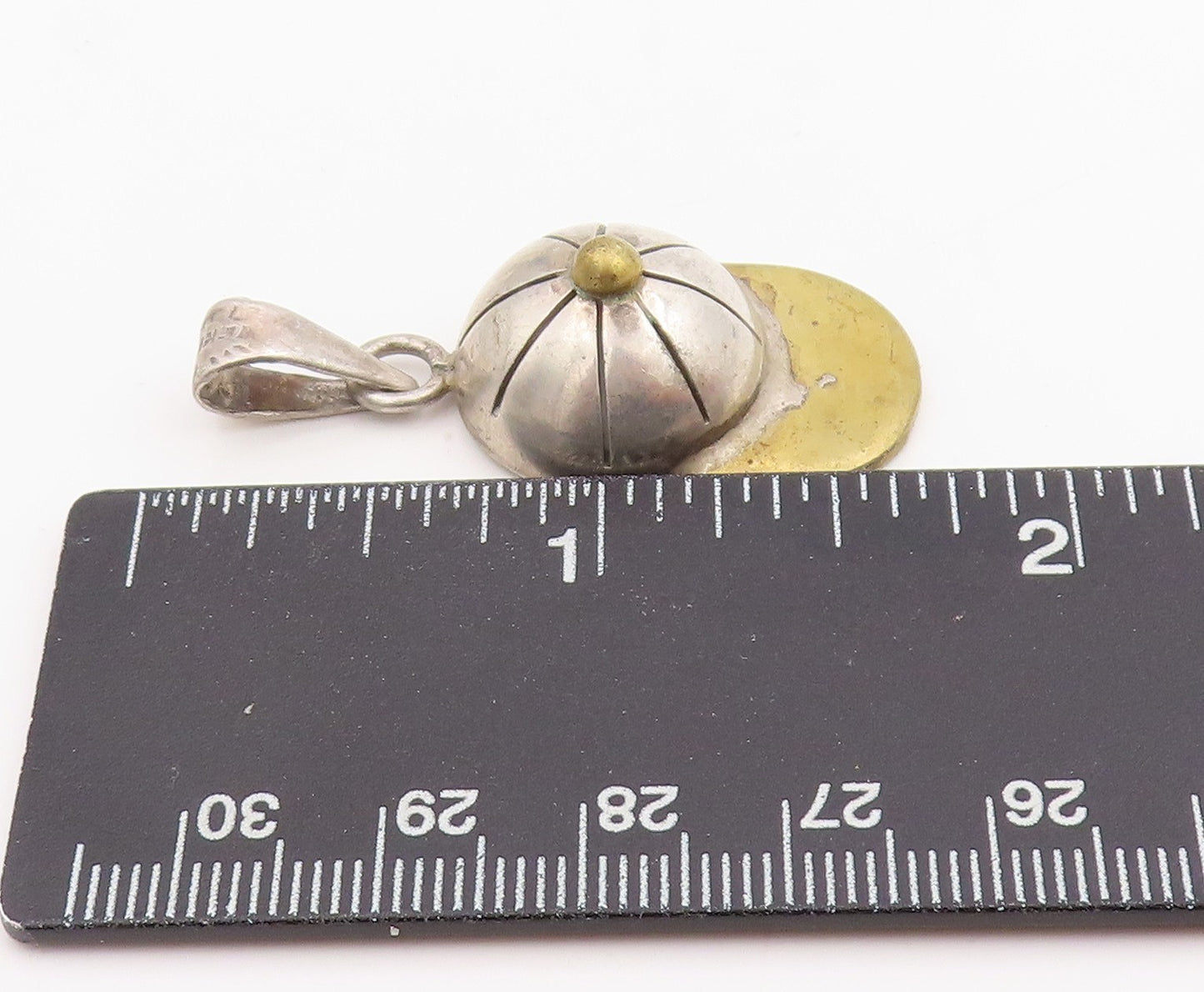 925 Sterling Silver Vintage Pendant Etched Two Tone Baseball Cap Charm PT25240