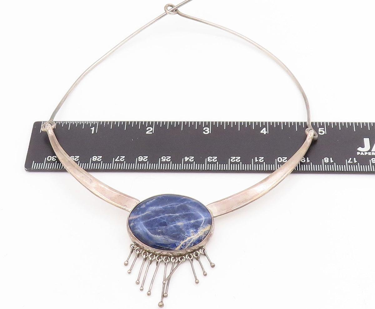 925 Sterling Silver Vintage Necklace TAXCO Cabochon Lapis Lazuli Choker NE4754