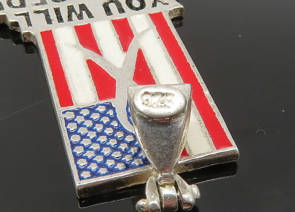 925 Sterling Silver Vintage Enamel United States Flag Pendant PT16491