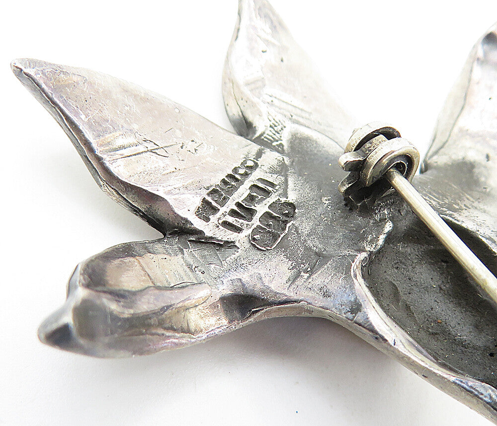 MEXICO 925 Sterling Silver Vintage Shiny Sculpted Flower Brooch Pin BP2402