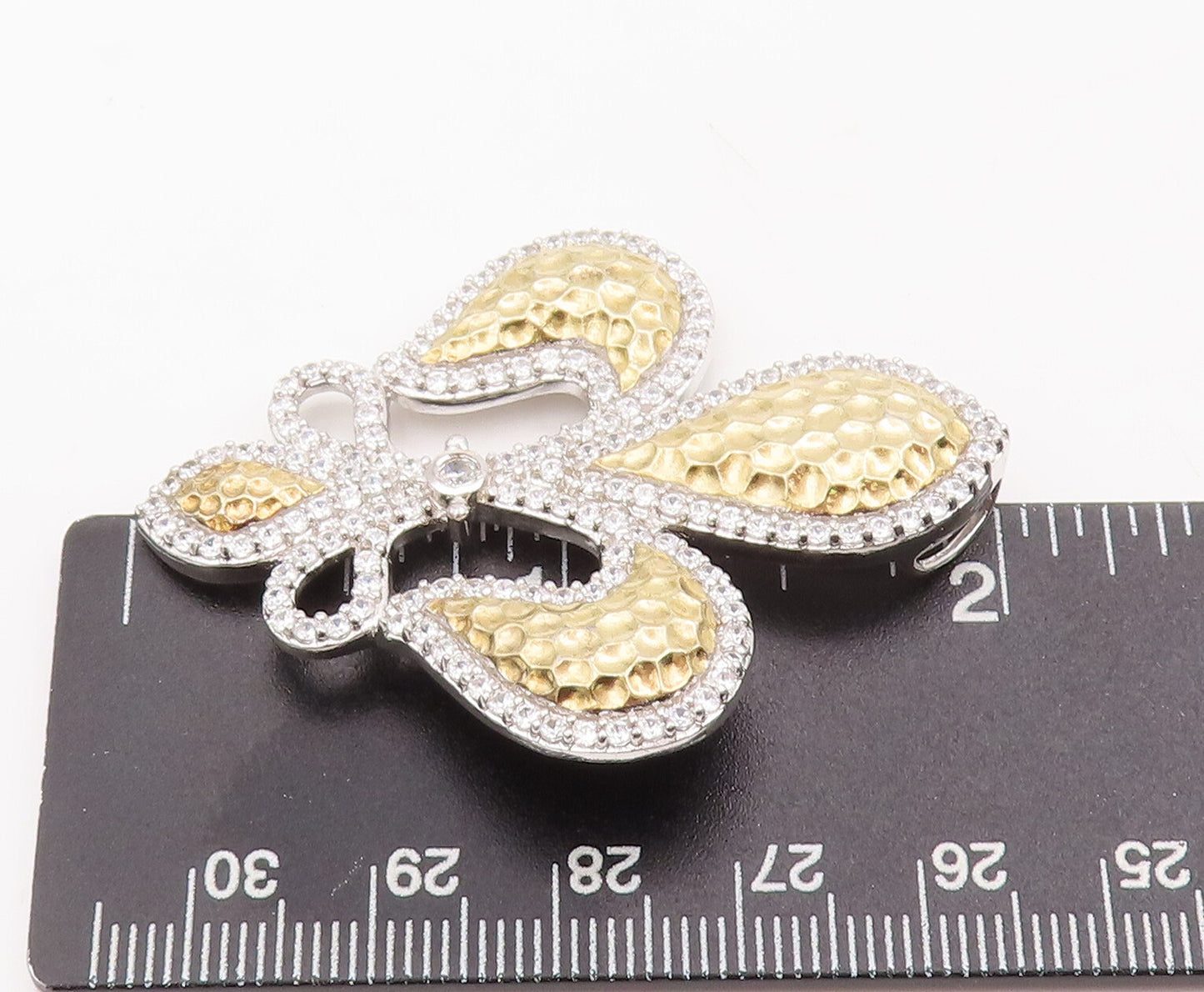 925 Sterling Silver Vintage Pendant ESPO Gold Plated CZ Carved Lily PT23113