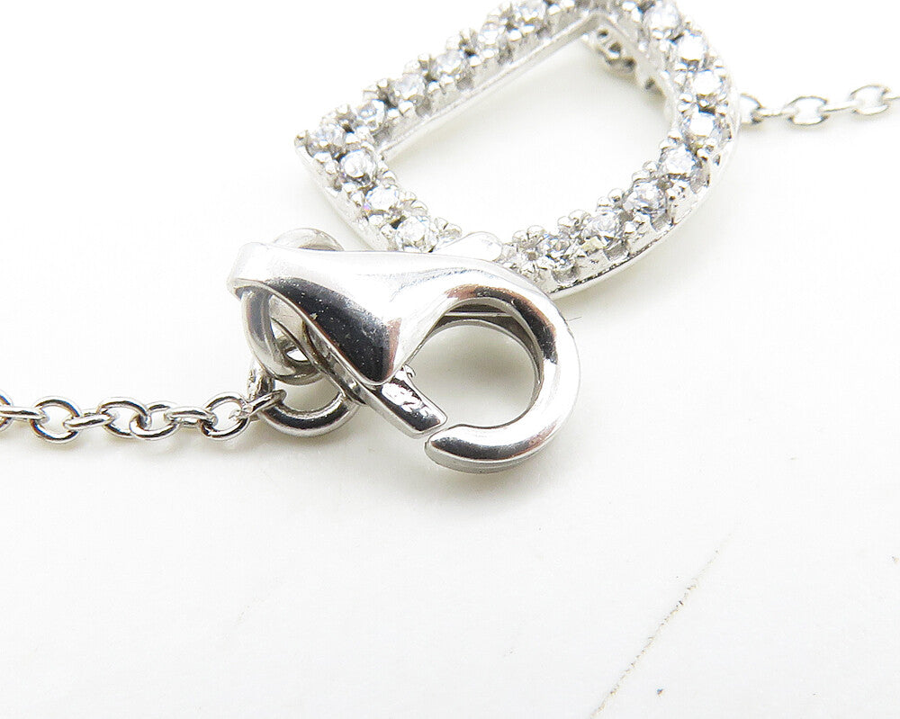 925 Sterling Silver Shiny Cubic Zirconia D Initial Chain Necklace NE3137