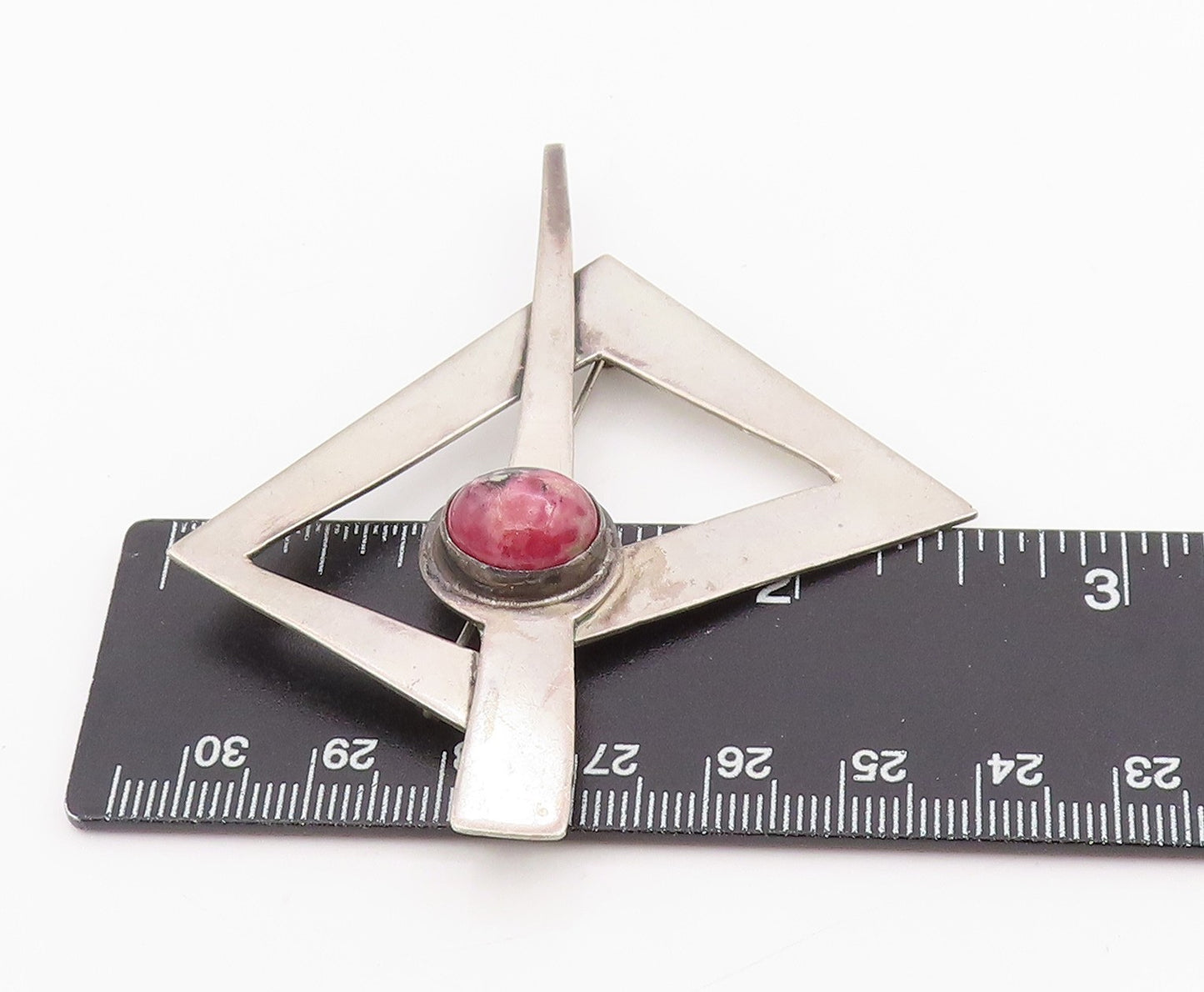 925 Sterling Silver Vintage Brooch Cabochon Gemstone Geometric Pin BP12098