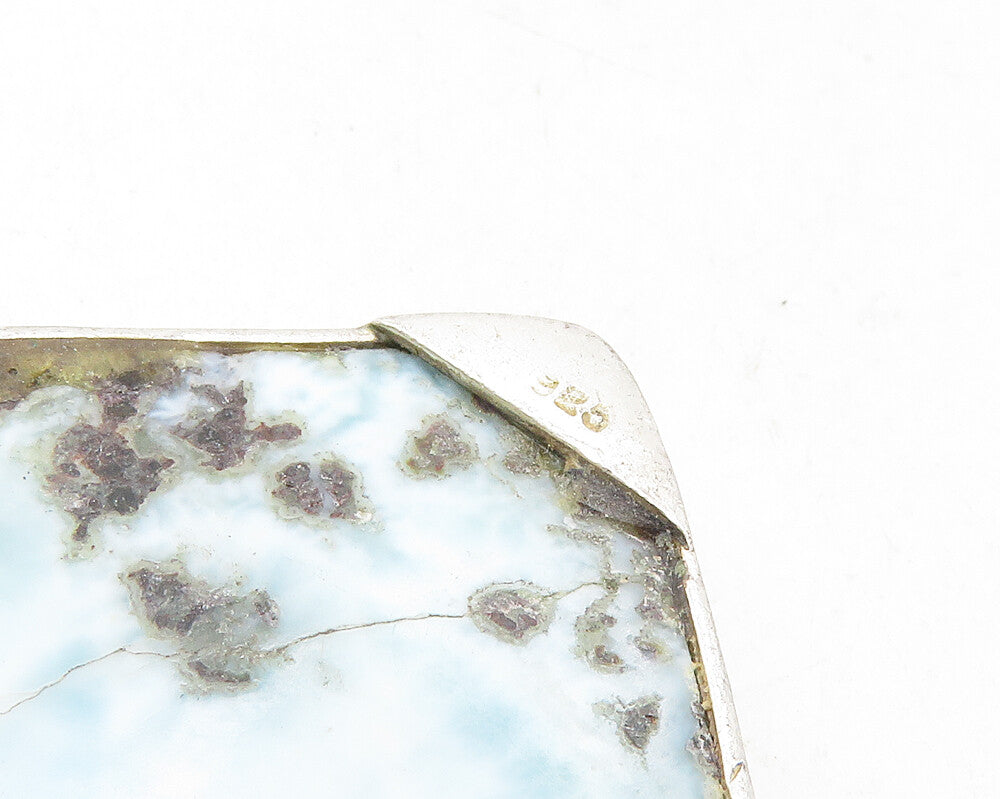925 Sterling Silver Vintage Larimar Shiny Smooth Drop Pendant PT7822
