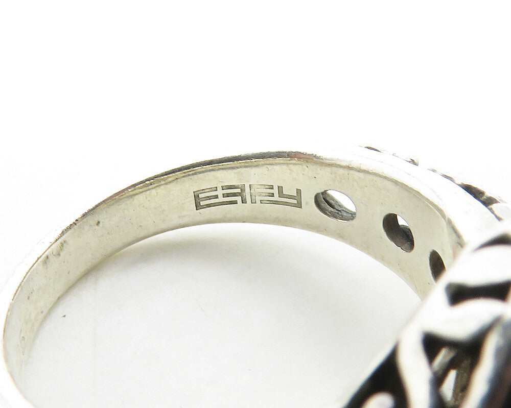 EFFY 925 Silver & 18K GOLD Pearl Dome Love Heart Cocktail Ring Sz 8 RG17402