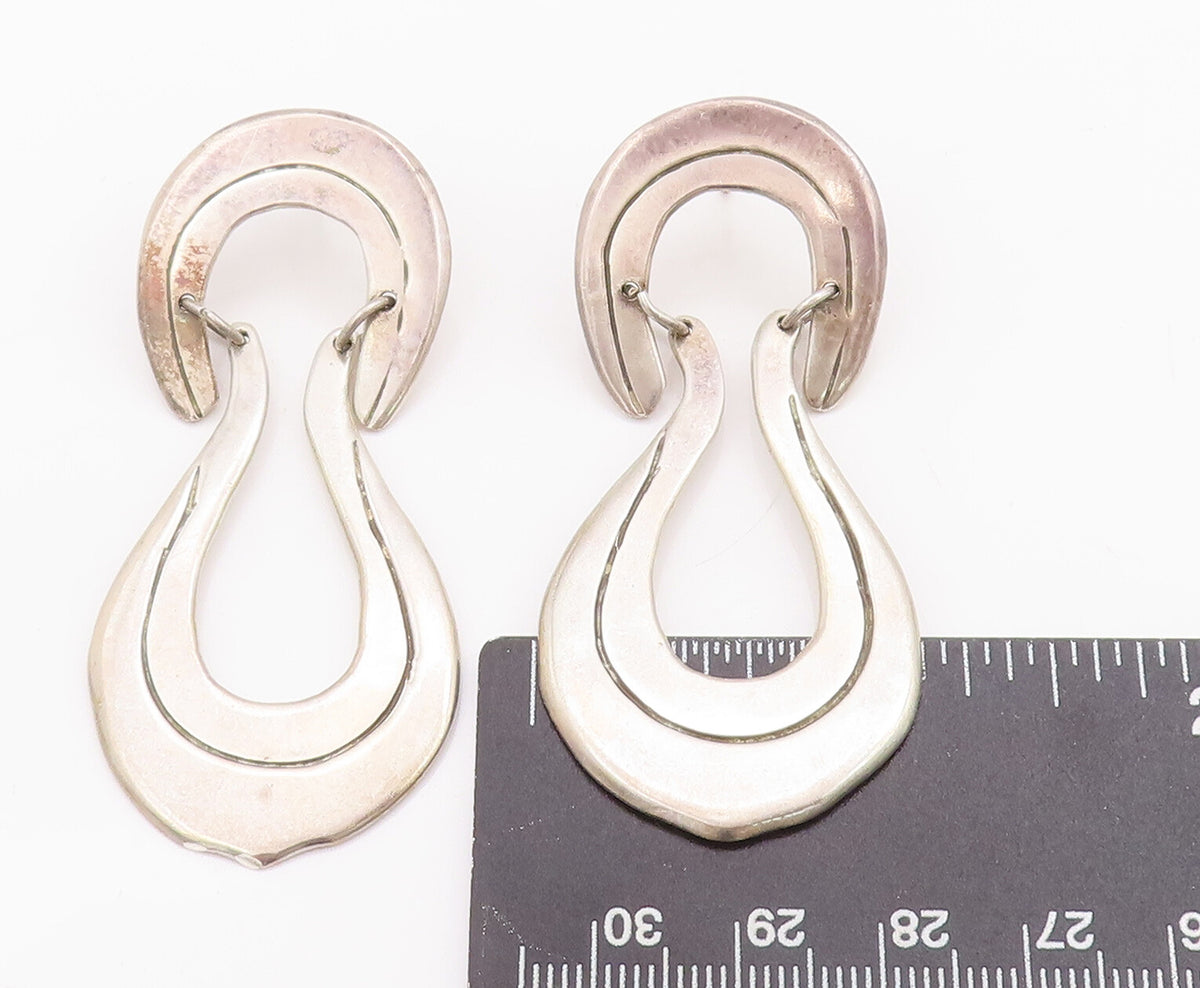 925 Sterling Silver Vintage Earrings MEXICO Swirled Carved Double 'U' EG13030
