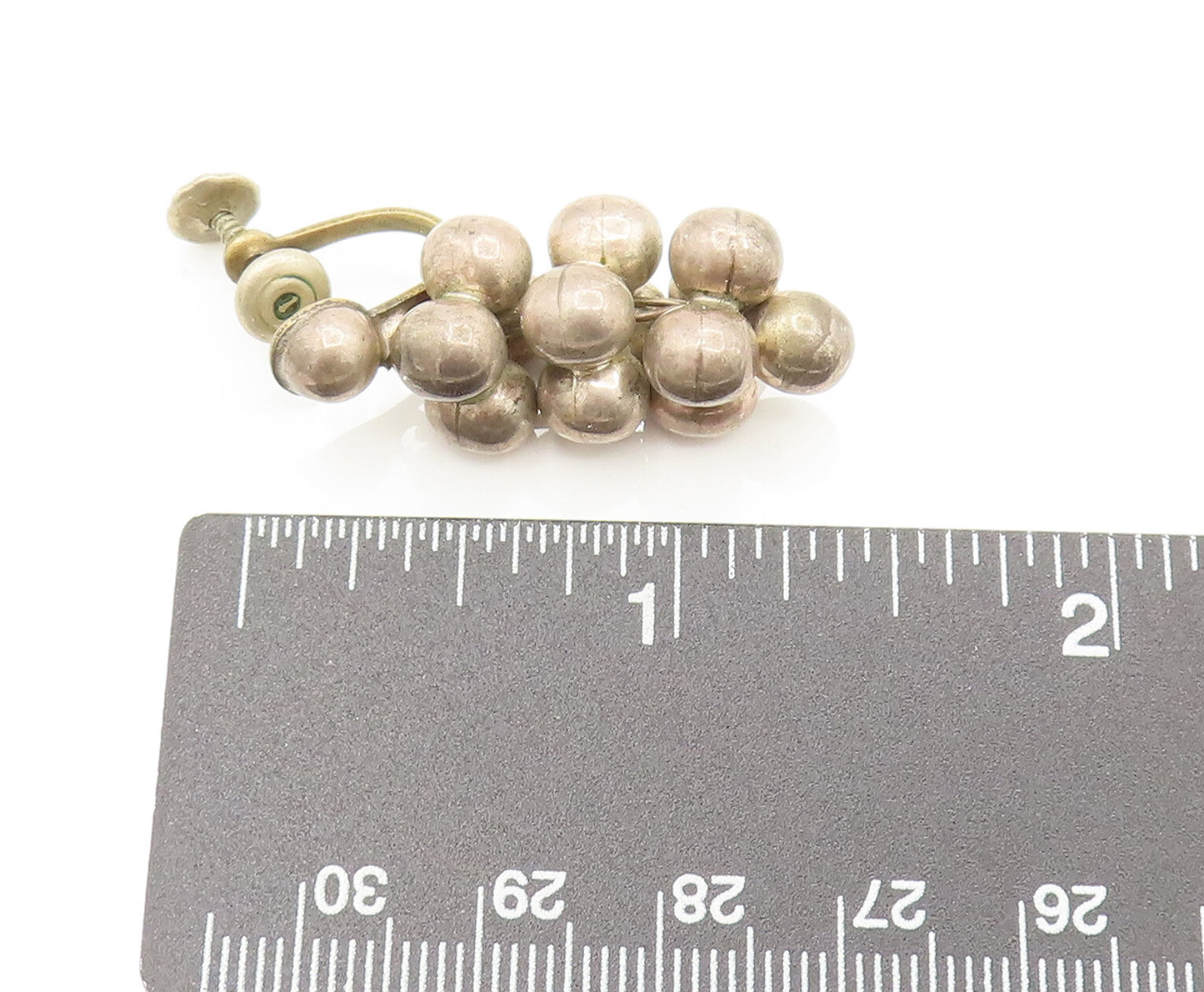 925 Sterling Silver Vintage Bead Ball Cluster Screw Back Earrings EG12355