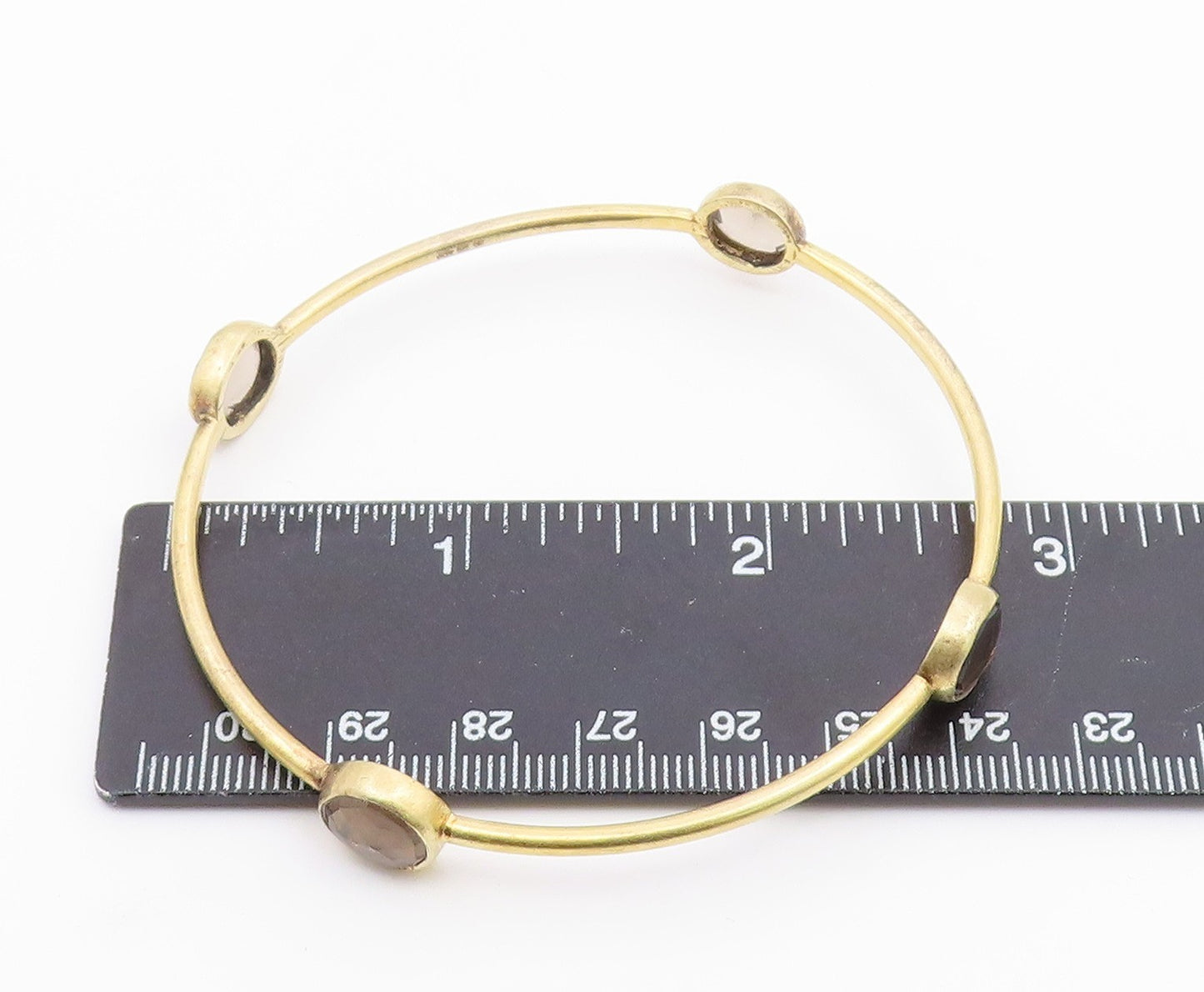 925 Sterling Silver Vintage Faceted Stone Gold Plated Bangle Bracelet BT8685
