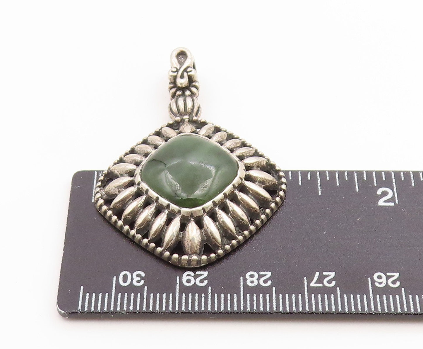 925 Sterling Silver Vintage Pendant CAROLYN POLLACK Jade Geometric Charm PT26258