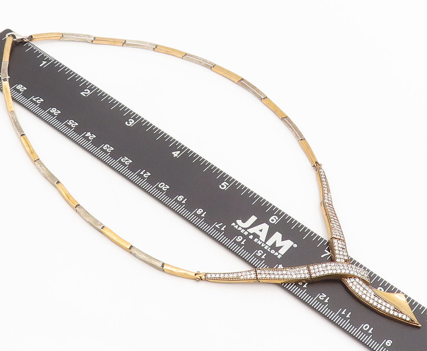 925 Sterling Silver Vintage Gold Plated Carved Designer CZ Necklace NE4095