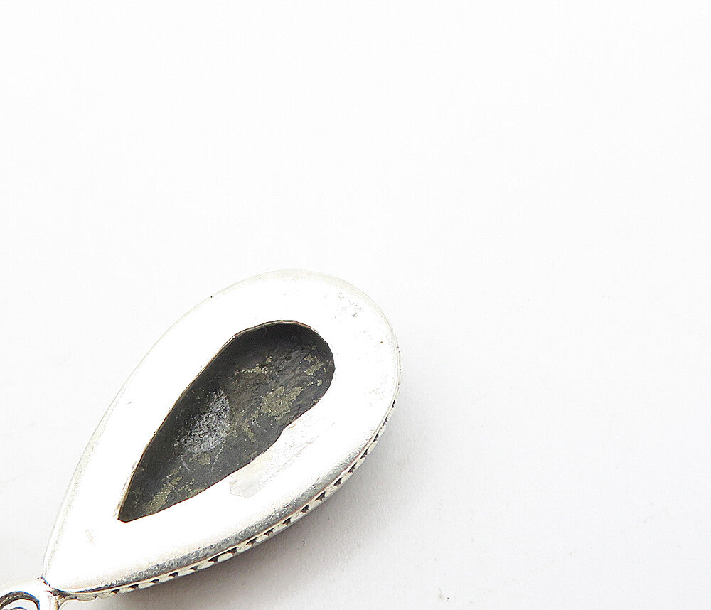925 Sterling Silver Vintage Black Onyx With Pyrite Tear Drop Earrings EG3460