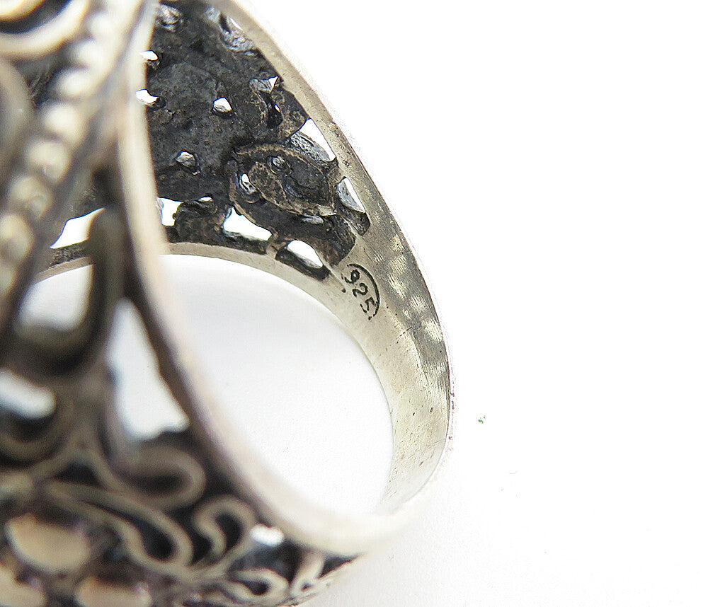 925 Sterling Silver Vintage Purple Jasper Dome Cocktail Ring Sz 7 RG7975