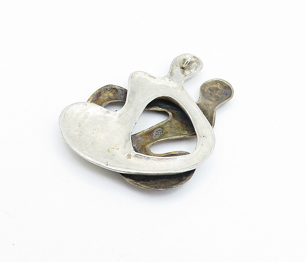 925 Sterling Silver Vintage Modernist Two Tone Sitting Couple Pendant PT4091