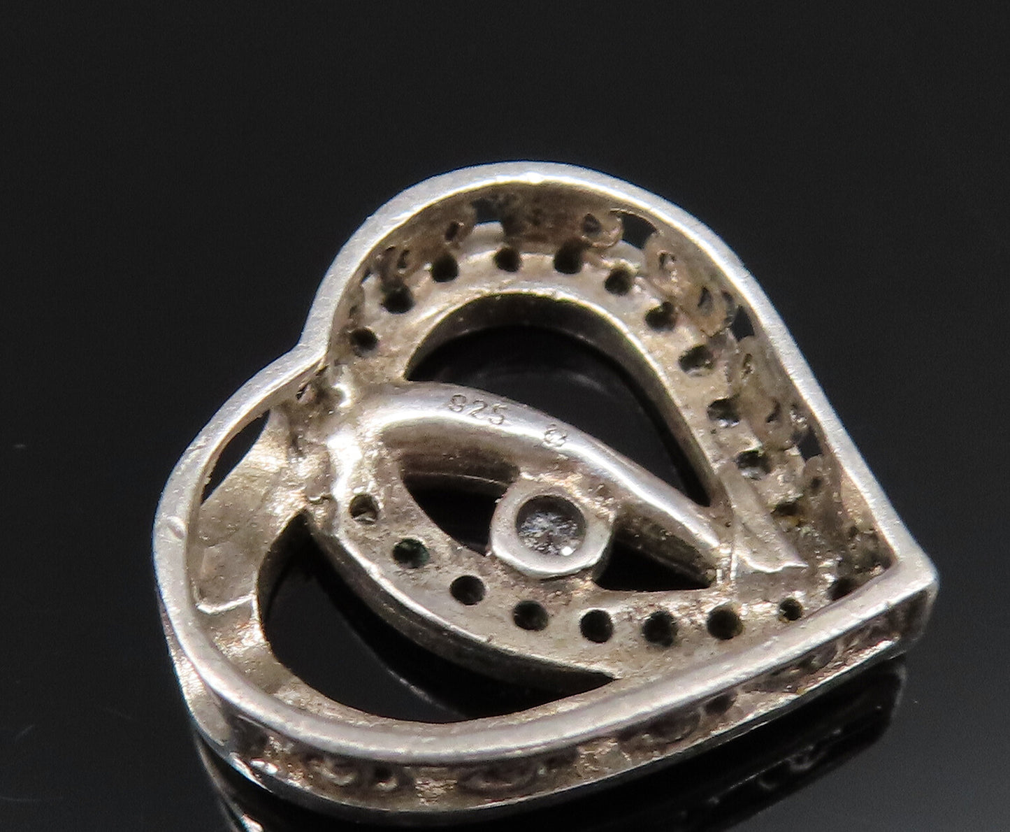 925 Silver Vintage Dainty Genuine Diamonds Love Heart Charm Pendant PT21378
