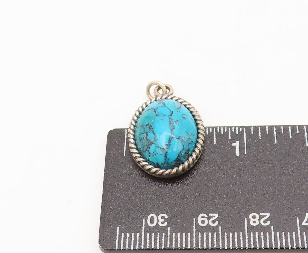 925 Sterling Silver Vintage Pendant CAROLYN POLLACK Oval Blue Turquoise PT22580