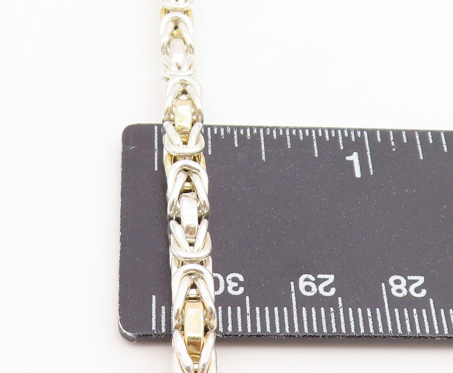 925 Sterling Silver Vintage Necklace Modernist Two Tone Byzantine Link NE4884