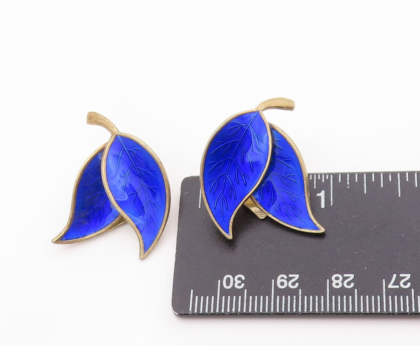 925 Sterling Silver Vintage Earrings MEKA DENMARK Gold Plated Leaves EG13666