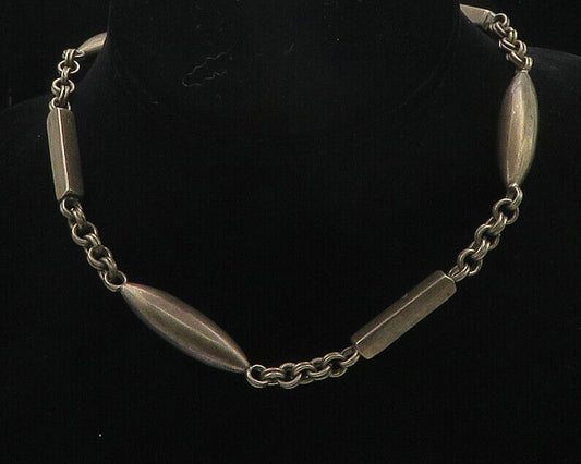 MEXICO 925 Silver - Vintage Smooth Dark Tone Hollow Chain Necklace - NE2804
