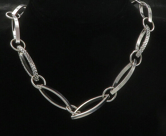925 Sterling Silver - Shiny Diamond Cut Pointed Oval Chain Necklace - NE2707