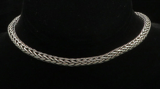 925 Sterling Silver - Vintage Shiny Minimalist Wheat Link Chain Necklace- NE2587