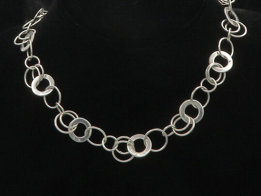DAVID SIGAL 925 Silver - Vintage Shiny Open Circle Link Chain Necklace - NE2811