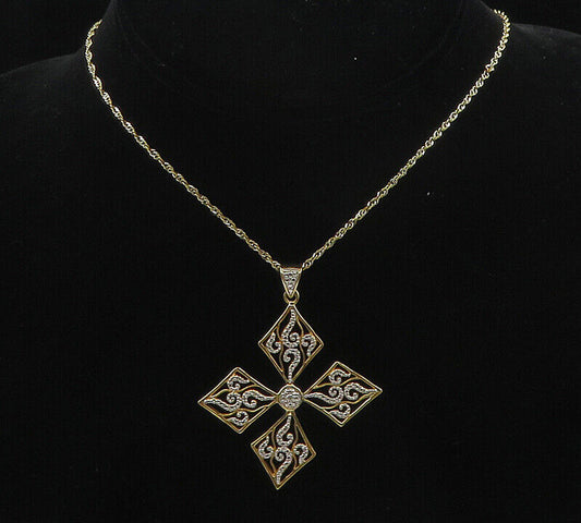 925 Sterling Silver - Shiny Genuine Diamond Two Tone Chain Necklace - NE2795