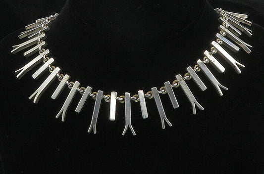 925 Sterling Silver - Vintage Shiny Split Bar Link Heavy Chain Necklace - NE2791